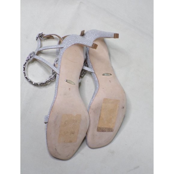 BADGLEY MISCHKA  Kai Rhinestone Chain Ankle Strap Sandal Shoes Heel 8 NEW - Picture 12 of 14